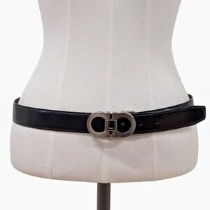Salvatore Ferragamo reversible black & brown leather‎ belt with silver buckle